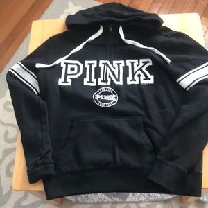High neck hoodie half zip PINK